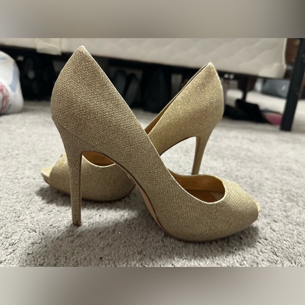 Badgley Mischka Glittering Gold Peep-Toe Heels